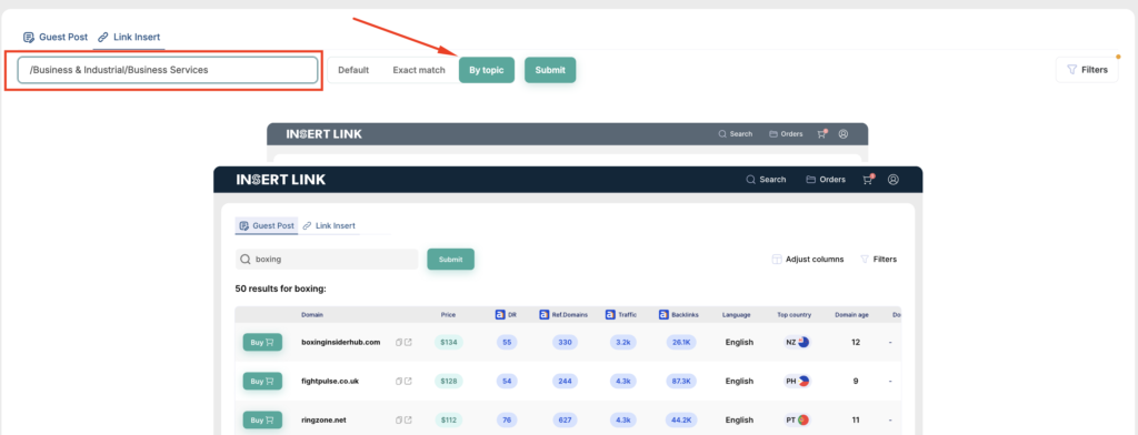 NLP based search on INSERT.LINK